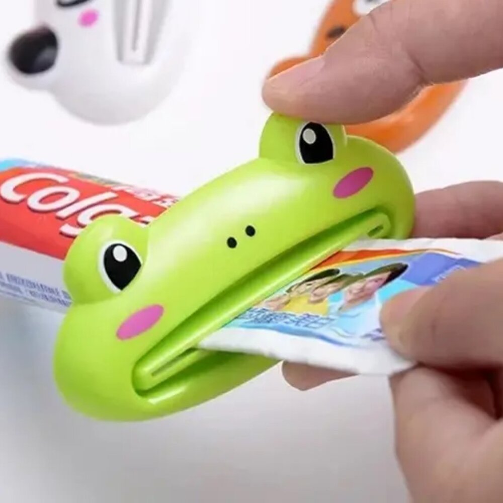 NEW Bright Green Frog Tode Toothpaste Squeeze Clips Manual Dispenser Big Mouth
